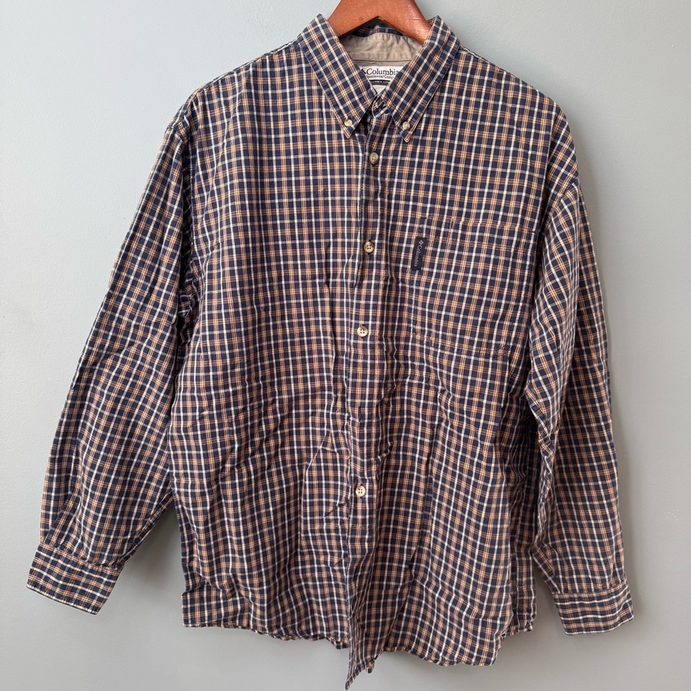 Columbia 100% Cotton Long Sleeve Button Up Shirt. Blue and Tan. Men’s  Large